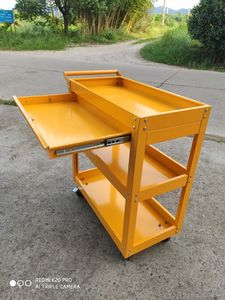 बड़ी क्षमता 3-टियर पीले रोलिंग उपयोगिता कार्ट स्टील और प्लास्टिक उपकरण भंडारण अलमारियों कार्यशाला उपकरण ट्रॉली - Product Image 4