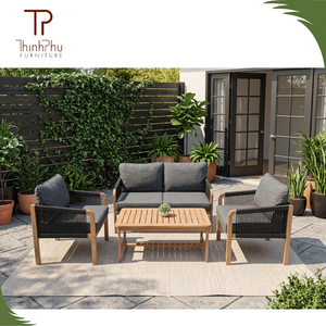 Ensemble de canapés contemporains en bois d'acacia (4 pièces) pliables, écologiques, pour extérieur, jardin, villa, hôtel, avec structure en bois de teck, vente en gros - Product Image 3