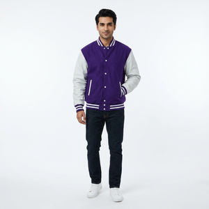 Hot Selling FINER THREADS <b>Men's</b> Cotton Varsity <b>Jackets</b> Stand Collar Embroidered Front Logo Customizable Breathable <b>Jackets</b> - Product Image 1