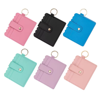 Gantungan Kunci Dompet Kartu Kredit Kulit PU untuk Wanita dan Remaja Putri, Dompet Tangan Wanita, Gantungan Kunci Warna Solid Multi Warna