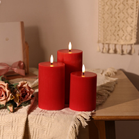 Cire de paraffine Matti 3D Flamme réelle Rouge Pilier Rayé Flamme vacillante Ensemble de 4 Télécommande Décoration de la maison Bougies LED