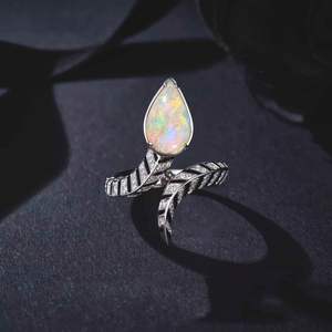 100% 925スターリングシルバーマーキスエンゲージメントリングオーストラリアホワイトオパールクラシックスタイルロジウム結婚パーティー記念日 - Product Image 2