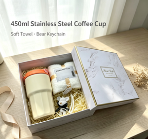 Juego de Regalo de Taza de Café de Acero Inoxidable de 450 ml, Diseño Simple y Elegante, con Toalla Suave, Llavero de Oso, Recuerdo Empresarial, Regalo Festivo - Product Image 2