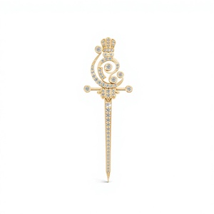 Broche de Espada de Oro de 9K con Diamantes Cultivados en Laboratorio de Lujo Aarinya, con Diamantes de Corte Brillante y Engaste Pavé, Unisex, Regalo para Bodas y Fiestas - Product Image 4