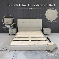 Lit Double de Luxe Tendance en Cuir Écologique Crème, Cadre Solide, Coussin Rembourré, pour Hôtel, Villa, Chambre Principale - Vente en Gros