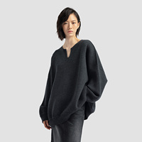 Pull col en V pour femme 100% Laine 12GG 910g, tricot lâche épais, chaud pour l'hiver