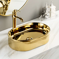 Lavabo en céramique ovale blanc personnalisé à trou unique pour comptoir, lavabo artistique électroplaqué, cuvette de salle de bain, articles sanitaires WC