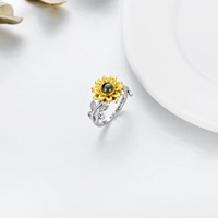 Bijoux fins en argent sterling 925 je t'aime 100 langues pierre fleur de tournesol bague pour les femmes