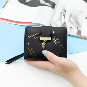 custom cheap 2 fold luxury fashion hight quality black flap leather wallet