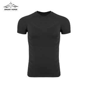 AiNear卸売カスタムロゴデザインoem & odmタイトOネックシームレス大きくて背の高い筋肉フィットメンズポリエステル圧縮Tシャツ