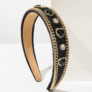 Serre-tête de fête et de mariage pour femme, style européen-américain, 15 cm, avec chaîne baroque et strass en forme de cœur - Product Image 6