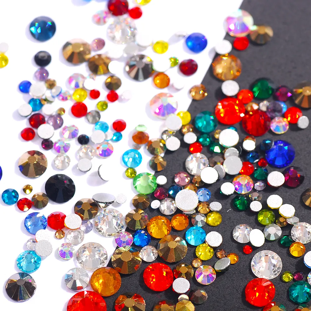 1000 pièces de tailles mixtes SS4-SS30 cristal de verre Bling à dos plat strass Non correcteurs colle sur tissu décorations de vêtements gemme colorée