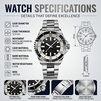 Montre mécanique de mode, mouvement automatique, acier inoxydable, analogique, MIYOTA, résistante à l'eau, logo personnalisé, homme, haute qualité