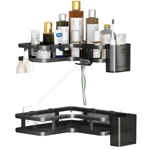 Support d'angle mural en métal sans perçage pour salle de bain, rangement moderne en acier pour salle de bain et cuisine, vente en gros - Product Image 1