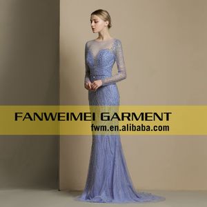 صور حقيقية عالية الجودة فاخرة مطرزة بالخرز فستان سهرة للنساء أنيق بأكمام طويلة فستان أم العروس - Product Image 3