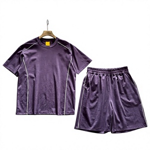 Trendy Quick Dry Oversized T Shirt and Shorts <b>Set</b> Loose Fit Cotton Streetwear Matching Outfit <b>Knitted</b> Polyester Summer Wear - Product Image 1