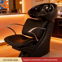 Fauteuil de Barbier et Lit de Lavage de Cheveux Dongkai pour Salon de Coiffure, Lit de Lavage à Pompe en Cuir avec Accoudoirs Rotatifs, Luxe