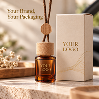 Flacon vide pour diffuseur de parfum de voiture à suspendre, flacon ambré pour huiles essentielles, avec bouchon en bois et boîte d'emballage