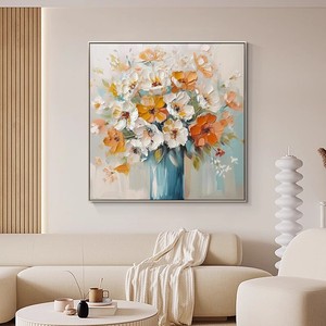 Hand Painted Oil <b>Painting</b> Abstract Flowers Art Metal <b>Frame</b> 3D Effect <b>For</b> Living Room Dining Room Wall Decor - Product Image 4