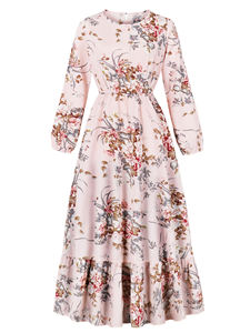 Vestido Largo <span class=keywords><strong>para</strong></span> <span class=keywords><strong>Mujer</strong></span> con Estampados Florales, Camisa y Mangas Cortas, Vestidos Casuales <span class=keywords><strong>de</strong></span> Moda <span class=keywords><strong>para</strong></span> <span class=keywords><strong>Mujer</strong></span> con Mangas Cortas - Product Image 2