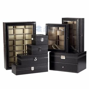 Moderna Caja para Relojes de Cuero PU Negro con 6 Ranuras, Ventana Grande de Vidrio, Interior de Terciopelo Beige, Organizador de Relojes Ejecutivo, Estuche de Exhibición - Product Image 3