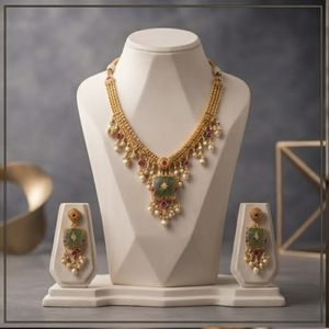 Conjunto de Collar y Pendientes de Perlas Chapados en Oro y Rodio para Mujer Prayom, Gargantilla en Capas, Jhumka, Regalo - Product Image 6