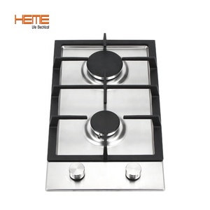Table de cuisson à gaz 2 brûleurs en acier inoxydable pour la maison, boutons métalliques, allumage électrique, classe énergétique pour la cuisson - Product Image 1