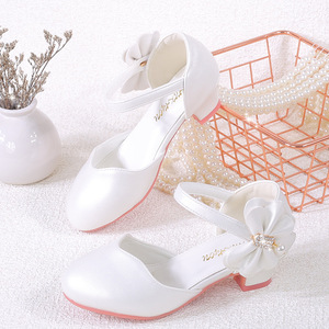 Han nouveau Style blanc rose talon haut princesse chaussures filles sans lacet fermeture Peal Bow fête chaussures d'école quotidiennes - Product Image 6