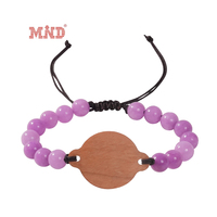 Bracelet RFID NFC Mini Tag en bois et bambou avec logo personnalisé et perles de pierre pour paiement et usage hôtelier