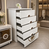 Commode à tiroirs blanche brillante de grande taille, meuble de rangement pour la maison, armoire de salon, armoire latérale à 5 tiroirs, commode moderne en bois pour la chambre à coucher