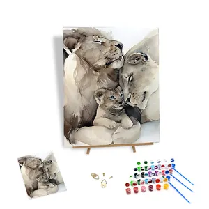 Kit de pintura por números DIY, pinturas al óleo para adultos, cuadros artísticos con marco, una familia de tres leones, decoración del hogar