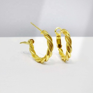 custom plata 925 sterling <b>silver</b> classic twisted <b>hoop</b> earring luxury unique korean 14k 18k gold plated simple trending earrings - Product Image 2