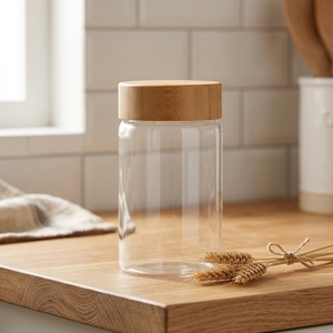 Vente en gros de pots de conservation alimentaire en verre borosilicate écologiques, hermétiques, à parois droites, personnalisés, de 200 ml, 250 ml, 300 ml, avec couvercle en bambou. - Product Image 2