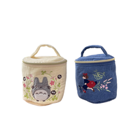 Pochette de maquillage mignonne en velours côtelé avec fermeture éclair, sac de rangement écologique portable pour produits de soin et serviettes hygiéniques, motif dessin animé brodé pour