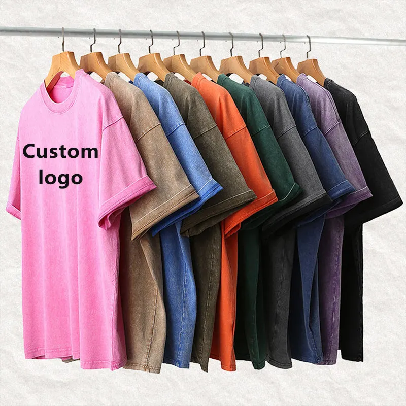 high quality acid wash distressed 100% Cotton t-shirt casual vintage oversized tshirt print logo custom t shirt