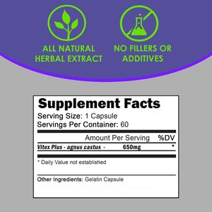 Complément alimentaire OEM Vitex Chaste Tree Berry, 60 capsules, 650 mg, soutien hormonal naturel pour femmes - Product Image 2