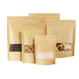 Food Grade OEM Tea Bag Custom Printed Stand Up Pouch Ziplock Brown Kraft Paper Bag With Windows
