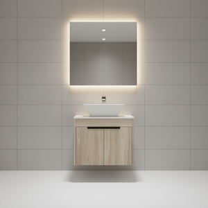 Meuble-lavabo mural en chêne blanc de 24 pouces au design moderne avec vasque en céramique et porte à fermeture douce - Product Image 2