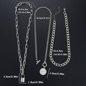 Juego de 3 piezas de collar multicapa de metal con colgante de retrato y cierre OT, estilo retro elegante y '<span class=keywords><strong>Old</strong></span> Money', cadena de clavícula multicapa estilo Hip Hop - Product Image 2