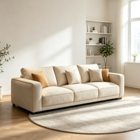 Canapé sectionnel moderne trois places avec dossier divisé et accoudoirs carrés, revêtement en tissu, garnissage en mousse densité 32, mobilier de salon