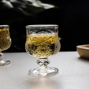 Chinese Supplier Crystal Lead-free Diamond Carved Goblet Liquor Glass Cup Clear Wine Glass Cup
