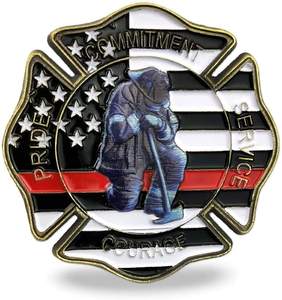 St. Florian Saint Patron de <span class=keywords><strong>Pompier</strong></span> Prière Pièce Mince Ligne Rouge NOUS Drapeau Challenge Coin - Product Image 3