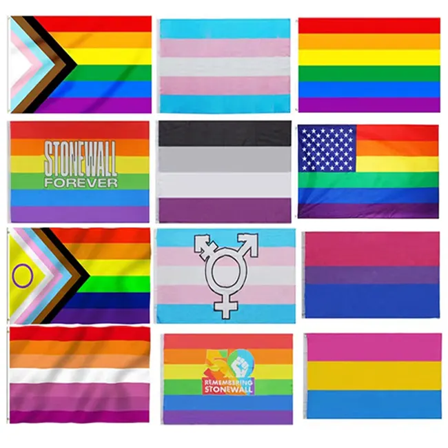 Produto promocional envio rápido 3x5ft 100% poliéster, resistente à uv, bisexual, bandeira do arco-íris personalizado