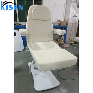 Table de massage électrique moderne KISEN à 3 moteurs avec cadre métallique et appui-tête intégré, en cuir gris durable, pour salon commercial et spa - Product Image 6