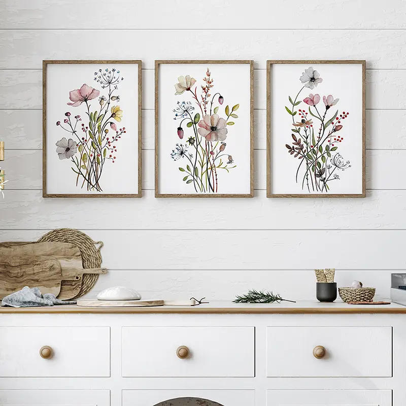 Boho hoa thực vật Áp phích vải đóng khung tranh in hình ảnh hiện đại trang trí tường nghệ thuật với khung