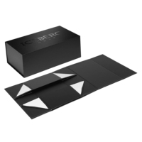Vente en gros de boîte-cadeau de luxe imprimée à la main en carton rigide noir simple vide avec fermeture magnétique