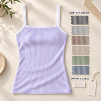Débardeur de yoga personnalisé à rayures et col carré pour femme, coupe ajustée, longueur longue, pour l'entraînement, marque privée, fabricant OEM ODM