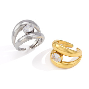 Anillo de Zirconia de Acero Inoxidable de Alta Gama, Resistente a la Decoloración, Chapado en Oro de 18K, Conjunto de Joyería con Brazalete de Acero Inoxidable - Product Image 2