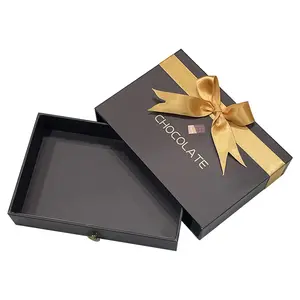 Emballage de luxe avec logo de couleur personnalisé avec inserts boîte cadeau vide en chocolat truffe en forme de tiroir de ruban de soie