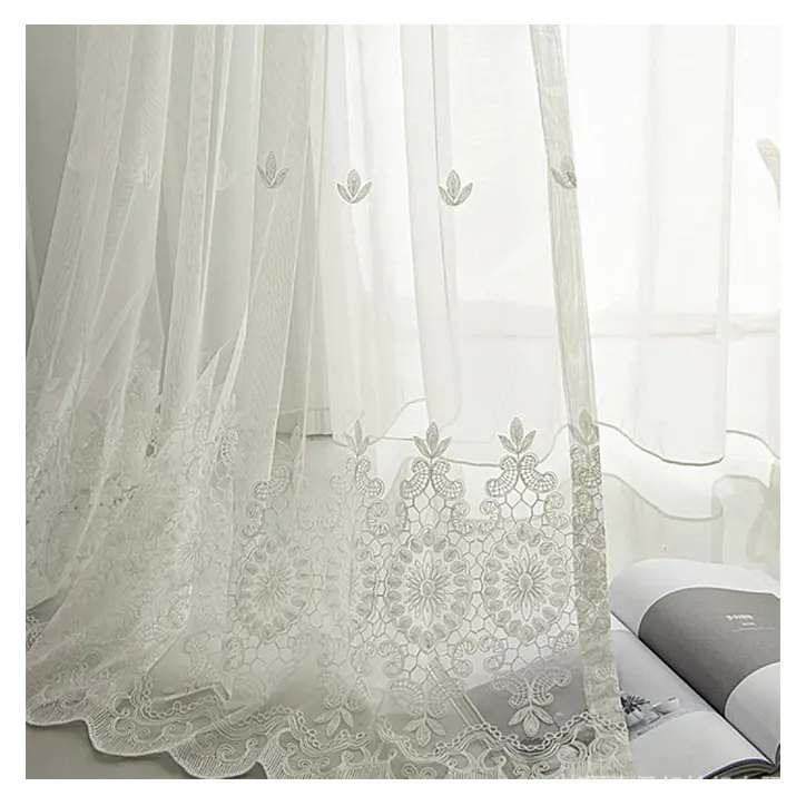 Tende moderne del merletto del ricamo del Voile del tessuto della tenda del salone della camera da letto